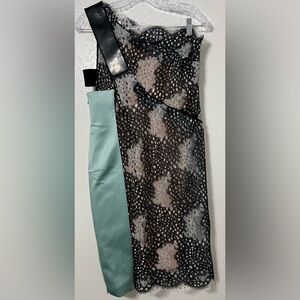 Roland Mouret One-Shoulder Lace Cocktail Dress Black Teal Designer